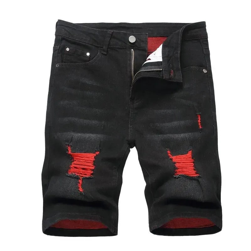 Men's Ripped Denim Shorts, Stretch, Distressed Street Style