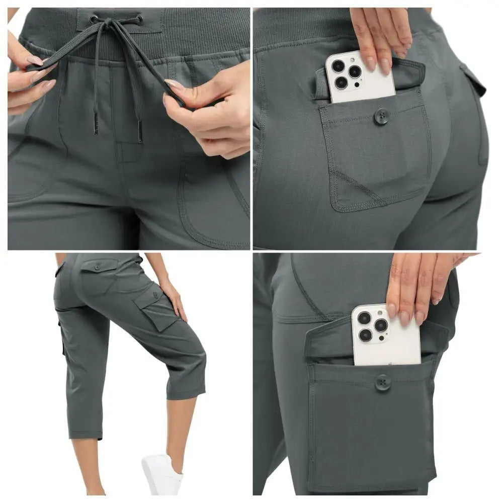 Women’s Loose Fit Lightweight Capri Cargo Pants – Casual 3/4 Trousers with 6 Pockets